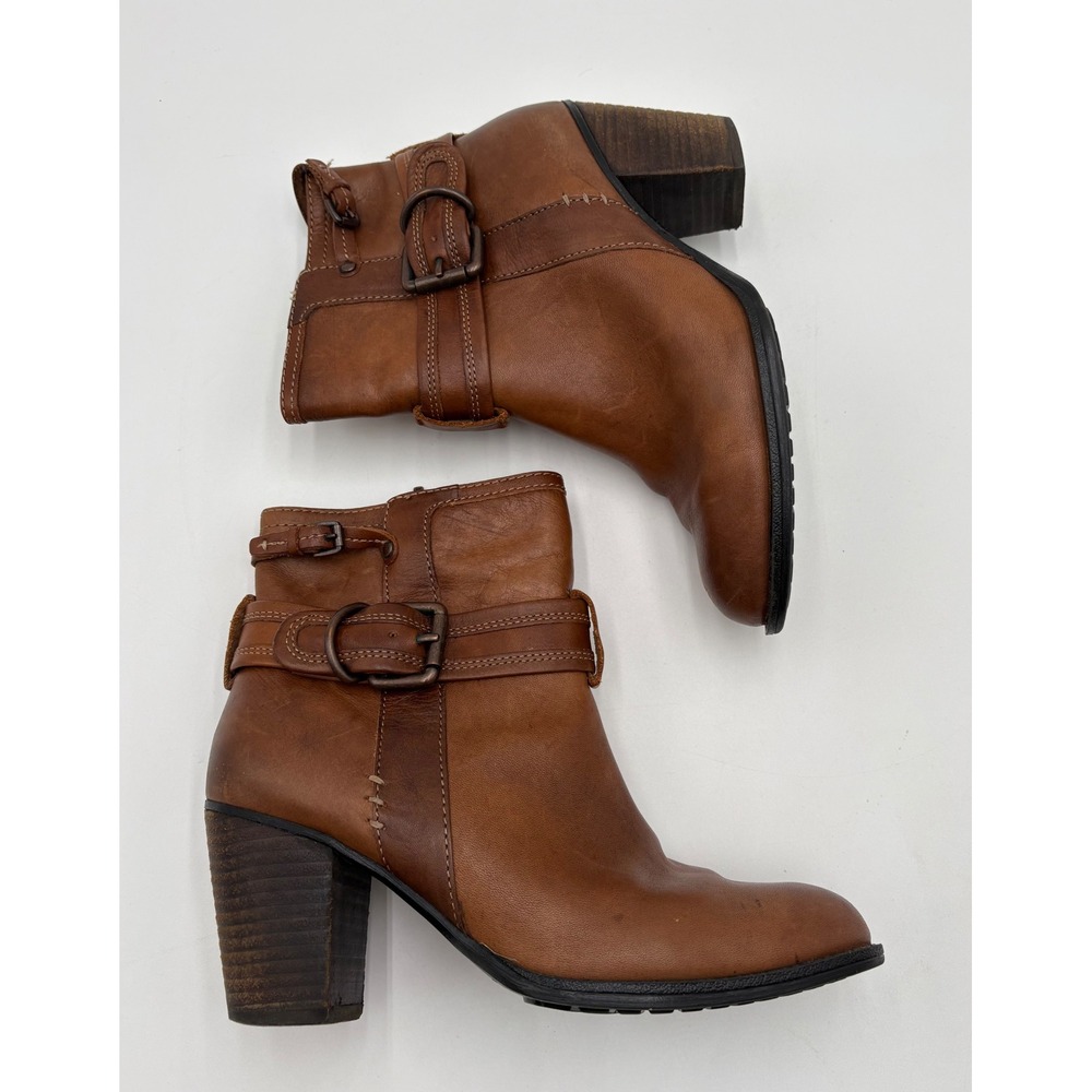 Sofft Womens Brown Leather Buckle Ankle Boots Block Heel Side Zip Booties Size 6 - Picture 3 of 15